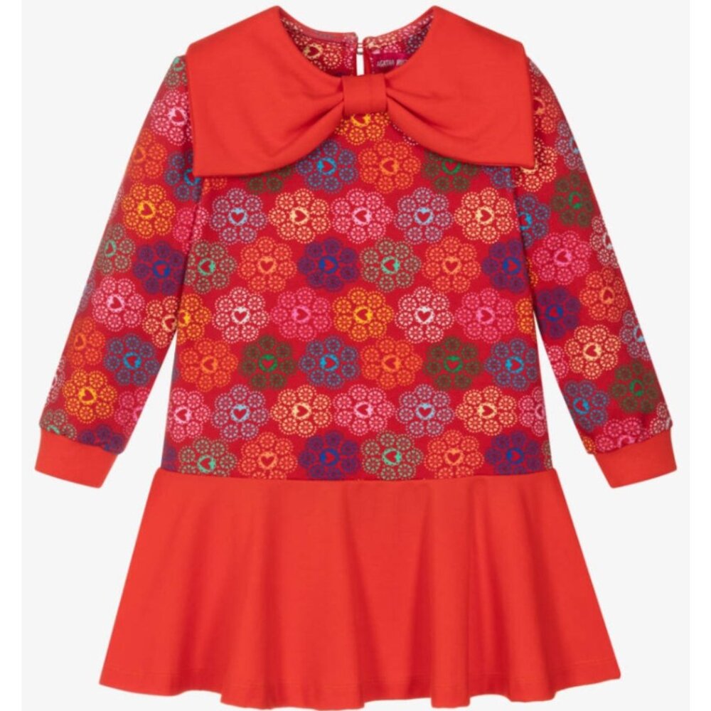 Agatha Ruiz de la Prada Girls Red Jersey Floral Heart Print Dress